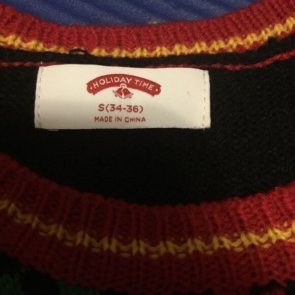 Holiday Time T-Rex Dinosaur Checkered Sequin Present Christmas Sweater S - Picture 9 of 10